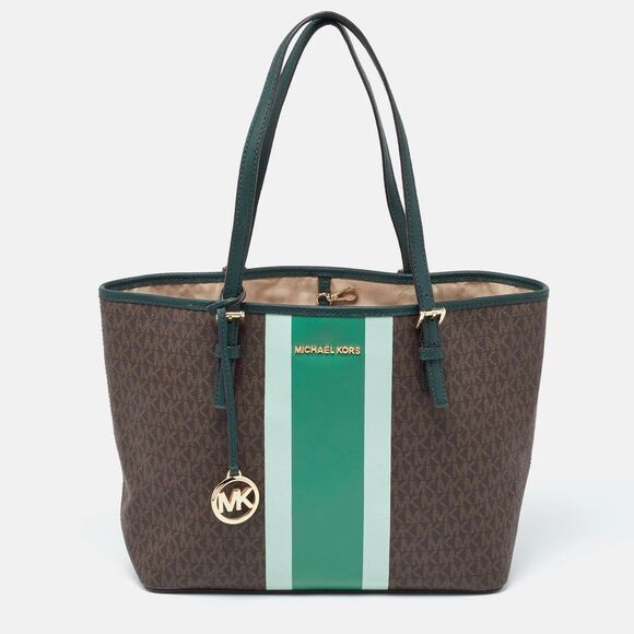Michael Kors Brown/Green Signature Coated Canvas and...